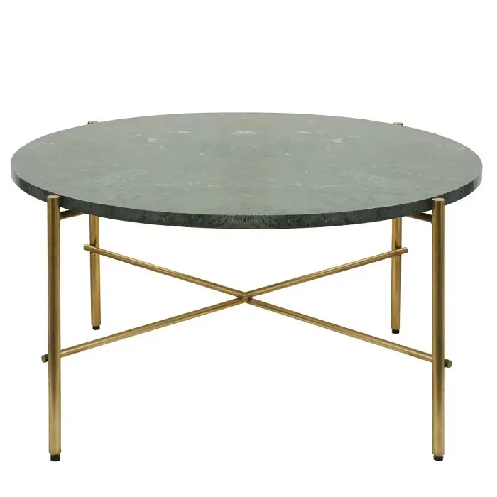 Table basse ronde Pietra en marbre vert et métal coloris laiton