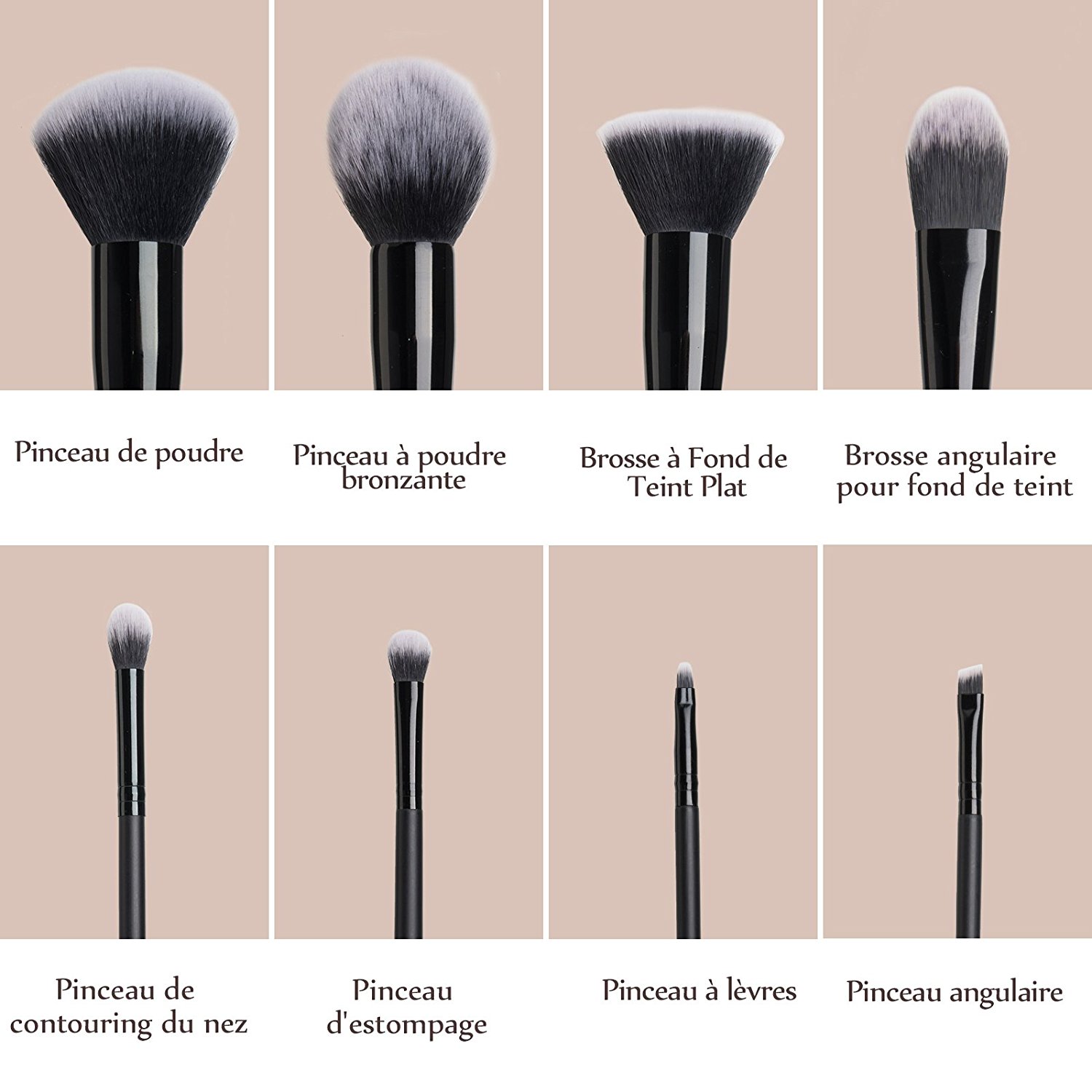 Pinceaux Maquillage Anjou Kit de 8pcs