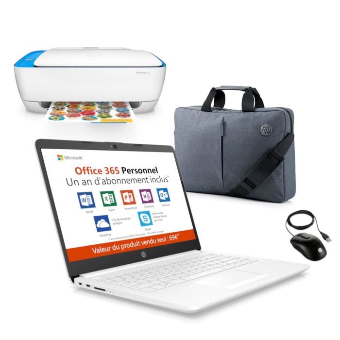 PC portable HP 14 pouces, Office 365 pendant 1 an, une imprimante, une sacoche et souris pour 179 €