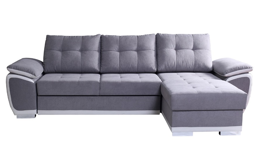 Canapé d'angle convertible méridienne réversible NICKI tissu gris et PU blanc