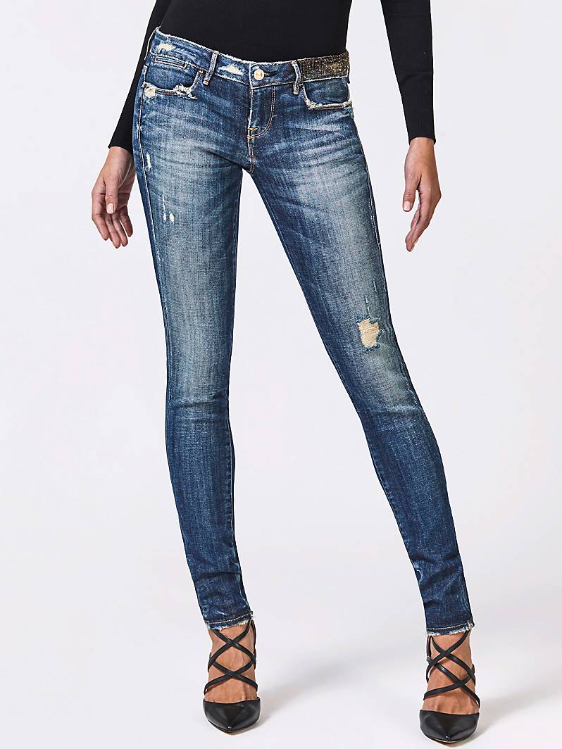 JEGGING DÉCHIRURES FRONTALES STRASS Blue Guess