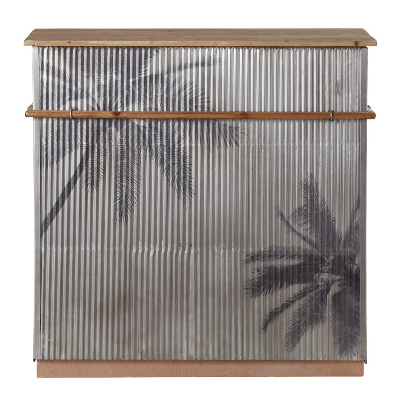 Bar en sapin massif et métal ondulé Santa Cruz gris imprimé palmiers - Maisons du Monde