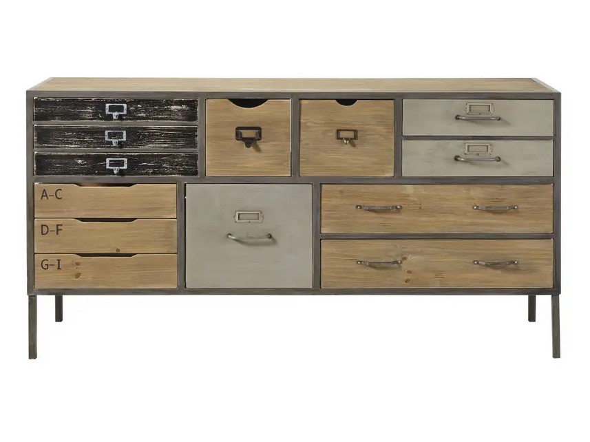 Cabinet de rangement indus Jonas 13 tiroirs en sapin et métal - Maisons du Monde