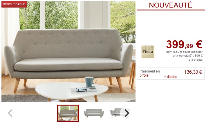 Canapé et fauteuil JENNY en tissu gris clair- Vente Unique