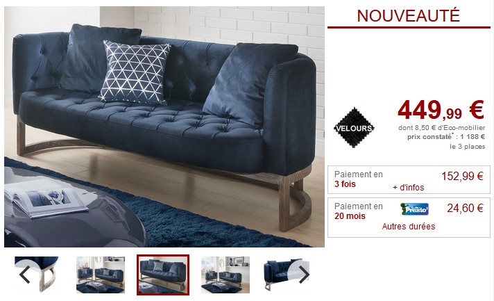 Canapé et fauteuil CLIFORD en velours coloris bleu nuit - Vente Unique