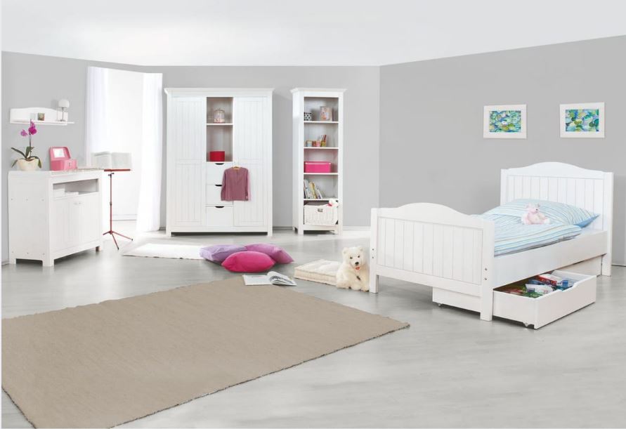 Set de 3 pièces COMFORIUM pour chambre enfant avec lit 200x90 cm + commode et grande armoire coloris blanc