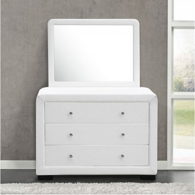Commode Lucay avec miroir et 3 tiroirs reflet blanc - Concept Usine