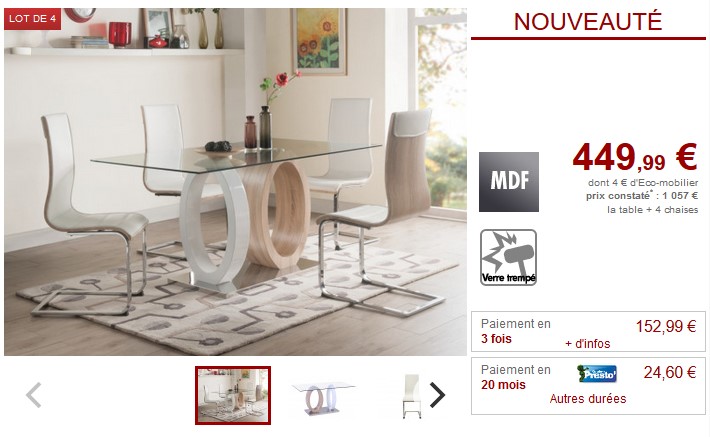 Ensemble table en verre + 4 chaises AYANE Chêne & Blanc - Vente Unique