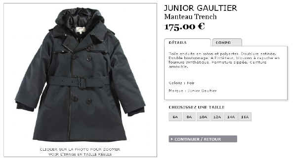 Junior Gaultier Manteau Trench