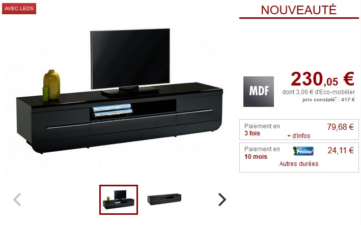 Meuble TV DESPINA à LEDs MDF Noir 2 portes & 1 tiroir - Vente Unique