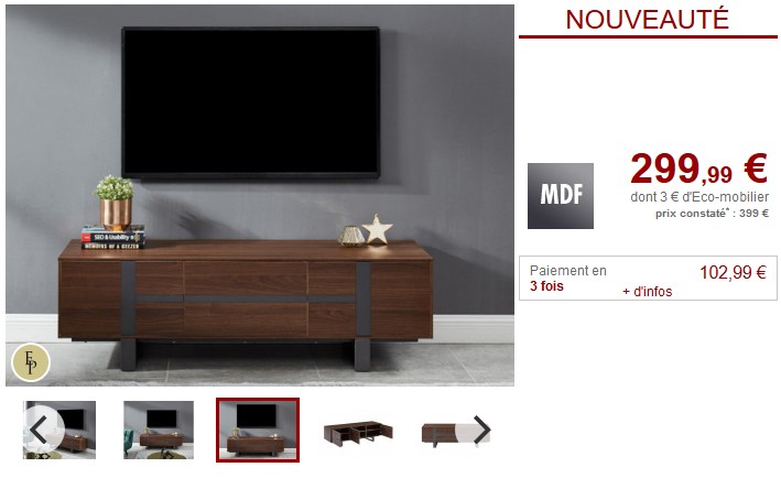 Meuble TV PETILLANTE 3 portes MDF & métal Noyer - Vente Unique