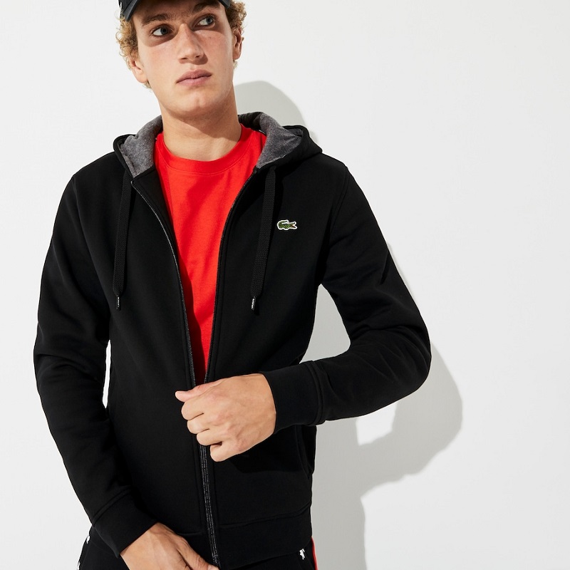Sweatshirt zippé à capuche Tennis Lacoste SPORT en molleton uni pour Homme