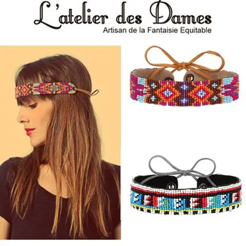 Headband en suède et perles Ethnique Maasai L'atelier Des Dames