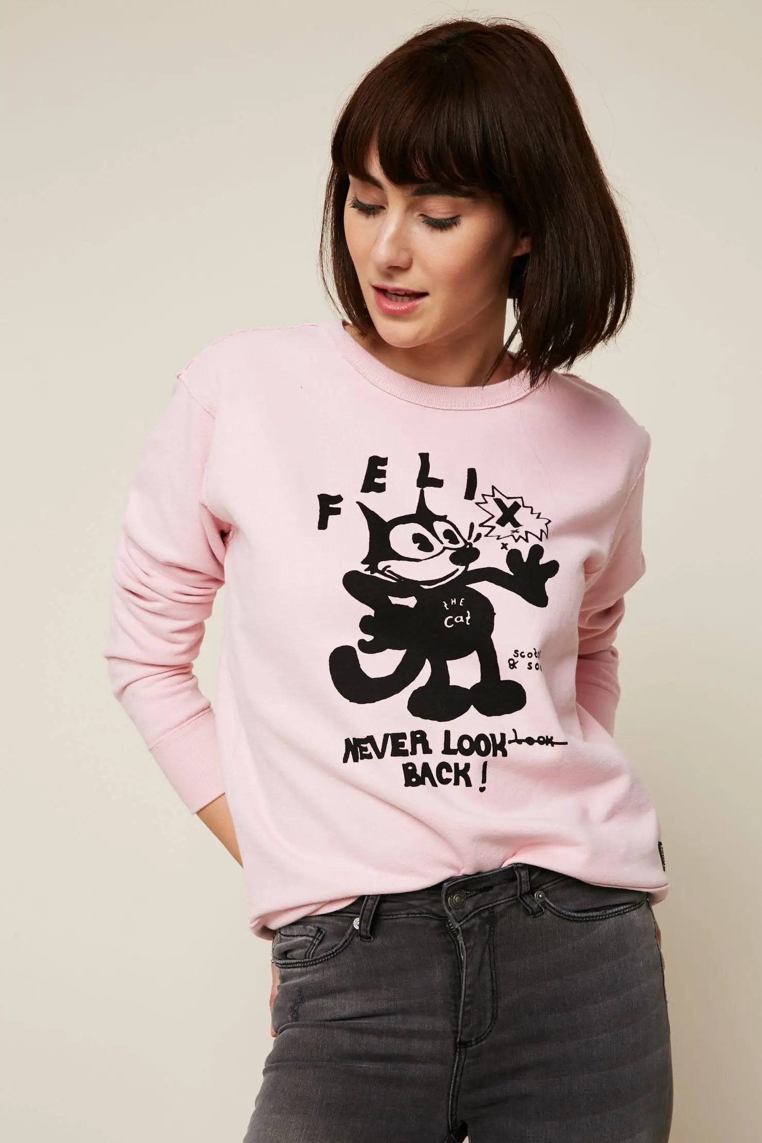 Maison Scotch Sweat-shirt avec graphisme Felix The Cat rose