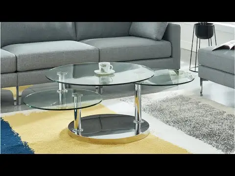 Table basse design en verre trempé avec plateaux modulables WESLEY