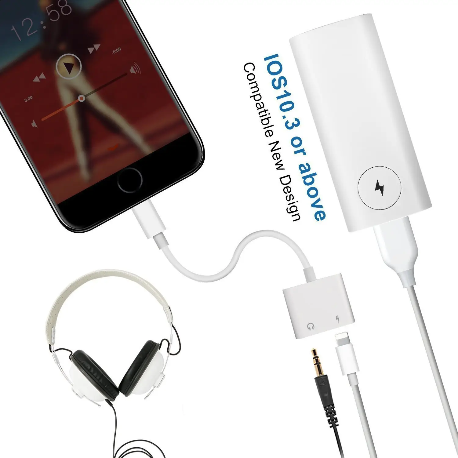 Adaptateur Lightning Jack à 3.5mm Adaptateur 2 en 1 pour iPhone X / 8/8 Plus 7/7 Plus iPod iPad