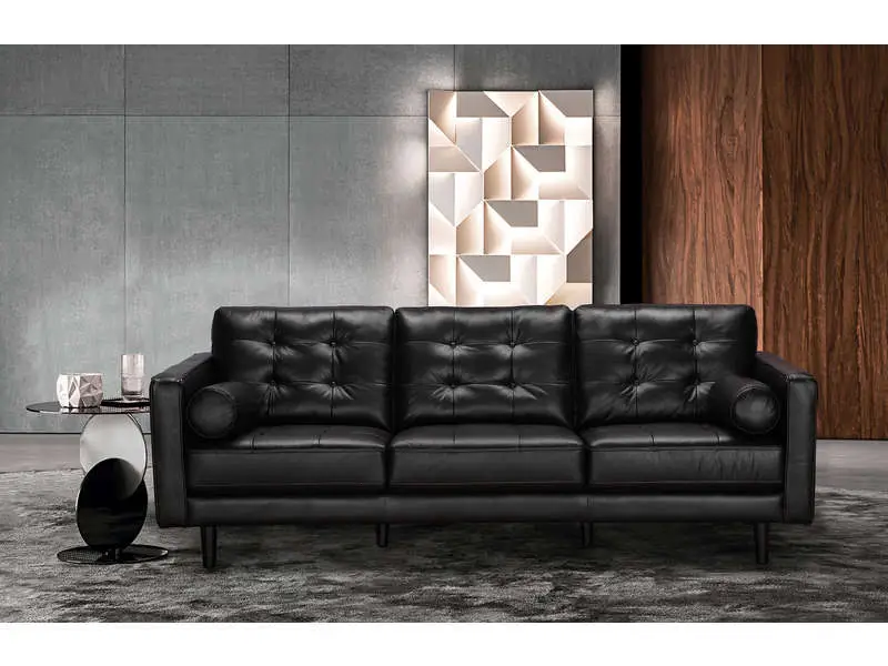 Canapé fixe 3 places en cuir JAZZ coloris noir Conforama