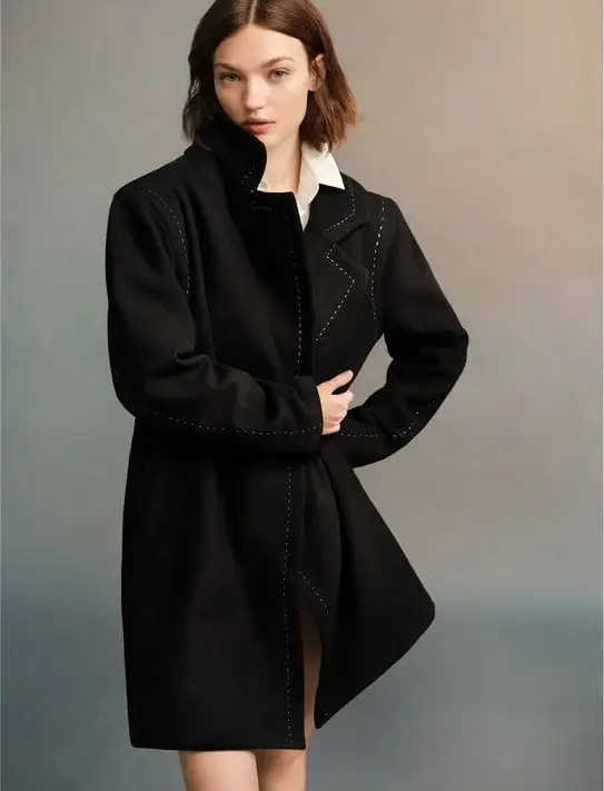 Manteau laine surpiqûres DESIGUAL noir pas cher - Manteau Femme Desigual