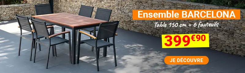 Salon de jardin Table BARCELONA 150 CM + 6 fauteuils FIGUERAS - OOgarden