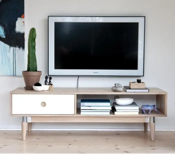 ACKY Meuble TV scandinave plaqué chêne naturel laqué blanchi - Cdiscount