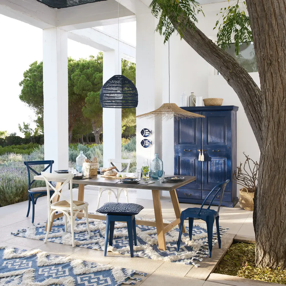 Armoire 2 portes 2 tiroirs Shibori en manguier massif bleu - Maisons de Monde