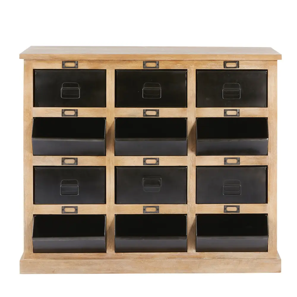 Cabinet vintage 12 casiers FIRMIN en manguier et métal noir - Maisons du Monde