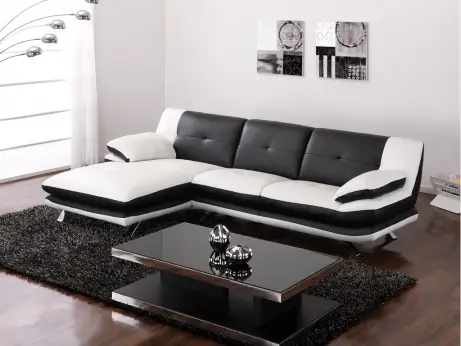Canapé d'angle TRIKALA Angle gauche en polyuréthane - Bicolore noir et blanc