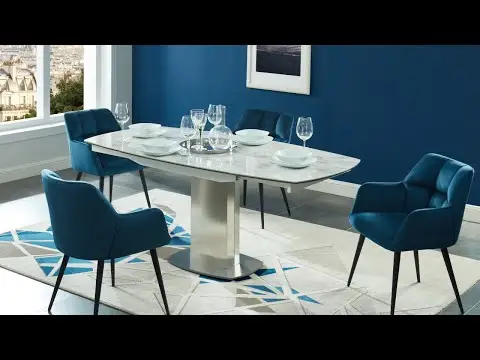 Table à manger extensible en céramique avec plateau aspect marbre TALICIA
