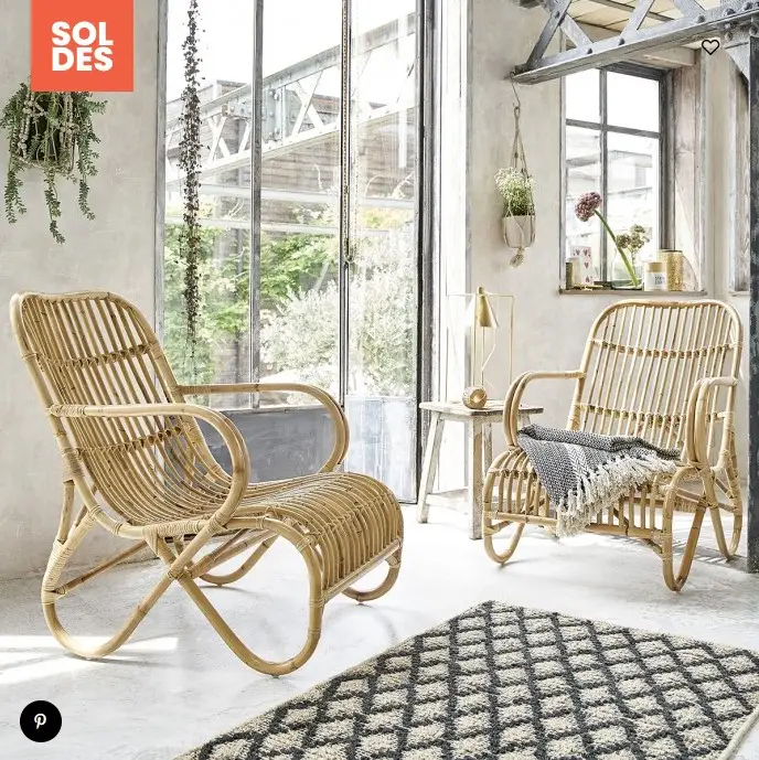 Lot de 2 fauteuils BOHO en rotin relax - Soldes Fauteuil Bois Dessus Bois Dessous 