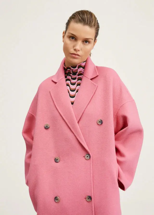 MANGO PICAROL Manteau laine fait main rose