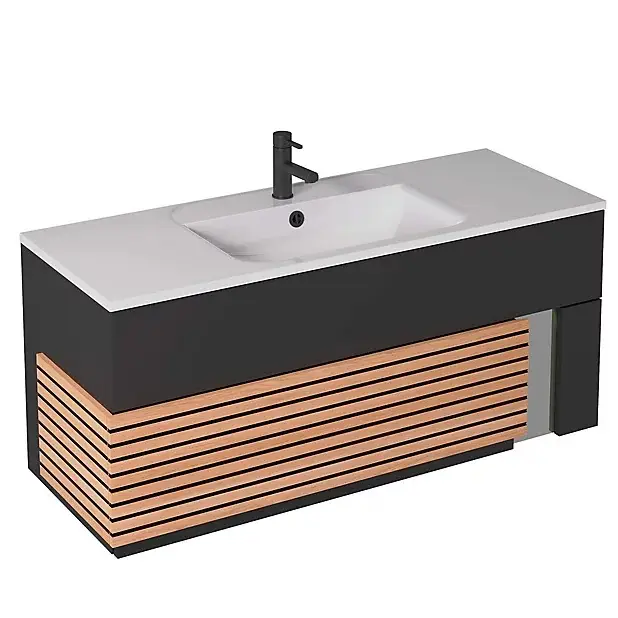 Meuble sous vasque à suspendre Archi noir mat 120 cm + Plan vasque en céramyl - Meuble de salle de bains Castorama