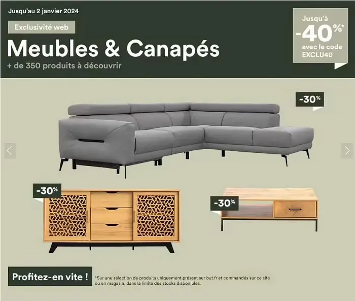 Magasins BUT : achat meubles (canapé, lit, matelas, table, salon et bureau), achat électroménager, Tv et Hi-Fi