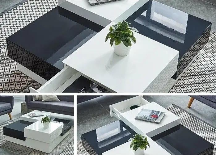 MIAMI Table basse carrée laquée noir et blanc