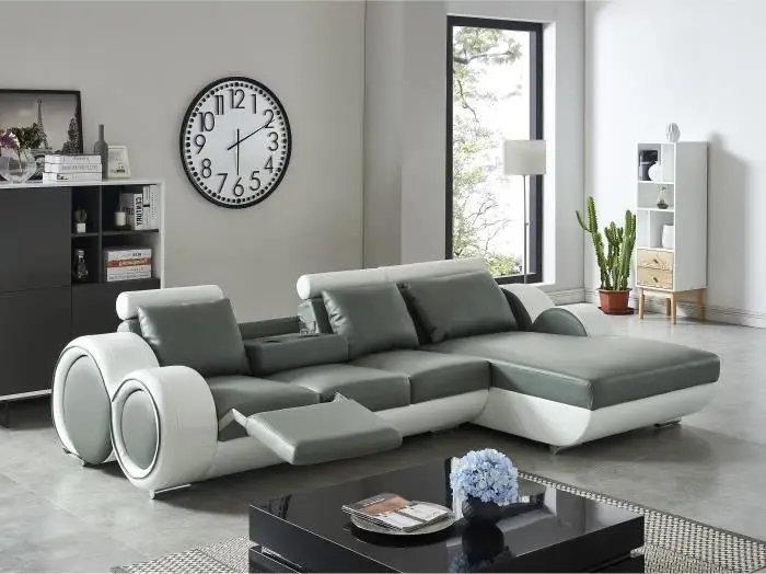 REMY Canapé de relaxation d'angle droit fixe 6 places Simili gris anthracite et blanc - Cdiscount