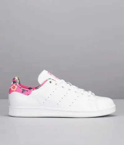 Sneakers blanches cuir imprimées fleurs Stan Smith Blanc Adidas Originals