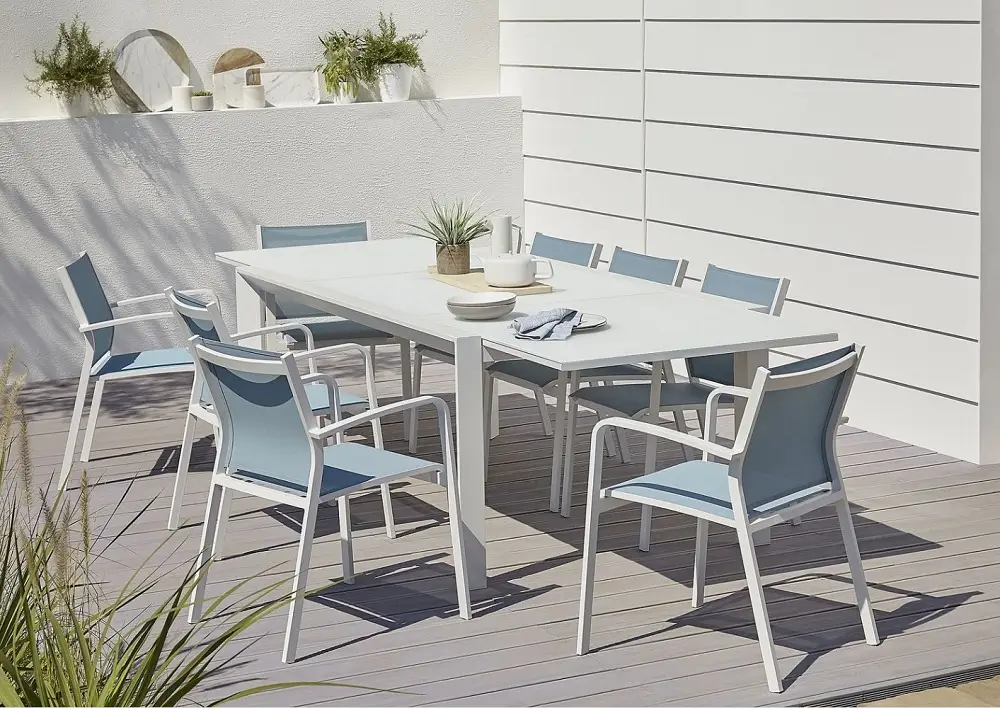 Table de jardin aluminium et verre rectangulaire Blooma Bacopia blanche - Castorama