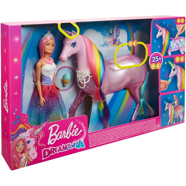 Playset Poupée Barbie Dreamtopia et Licorne Rose Lumières Magiques 
