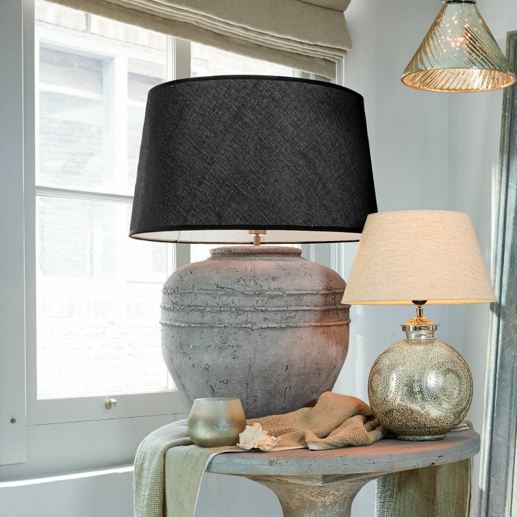 Lampe à poser VENDERVELDE Céramique et 100% lin gris vieilli/noir - Lampe à Poser Loberon
