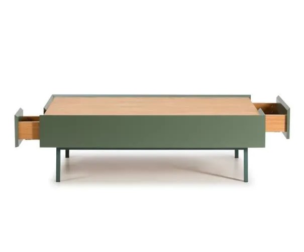 ARISTA Table basse 2 tiroirs Décor chêne et vert clair 