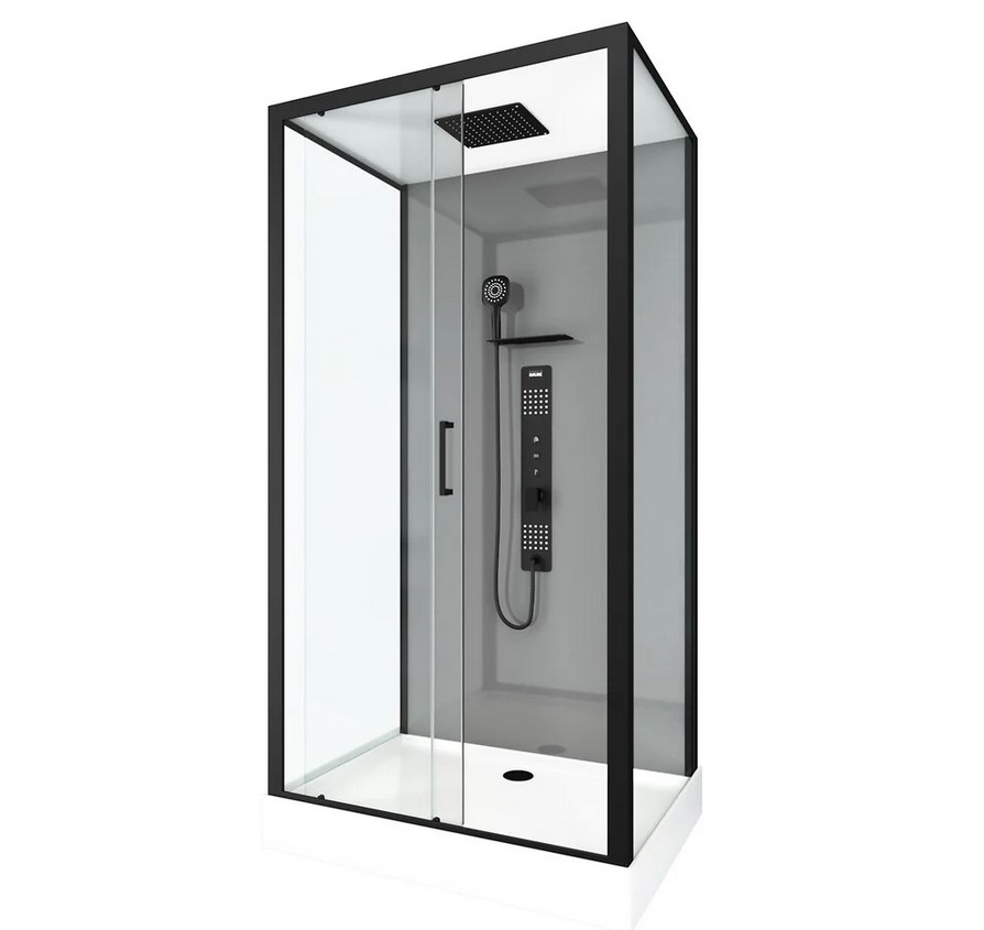 Cabine de douche rectangulaire AURLANE 110x80cm noir mat en verre trempé