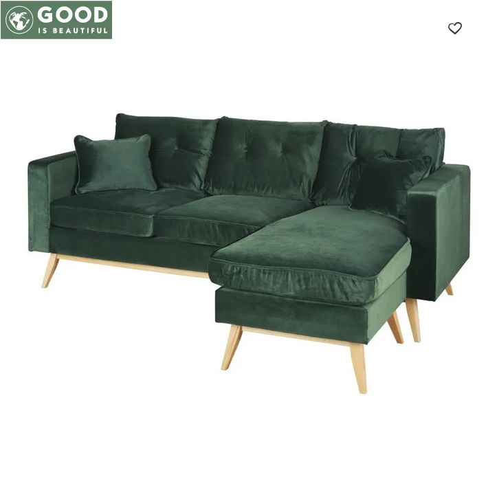 Canapé d'angle style scandinave BROOKE 4/5 places en velours vert