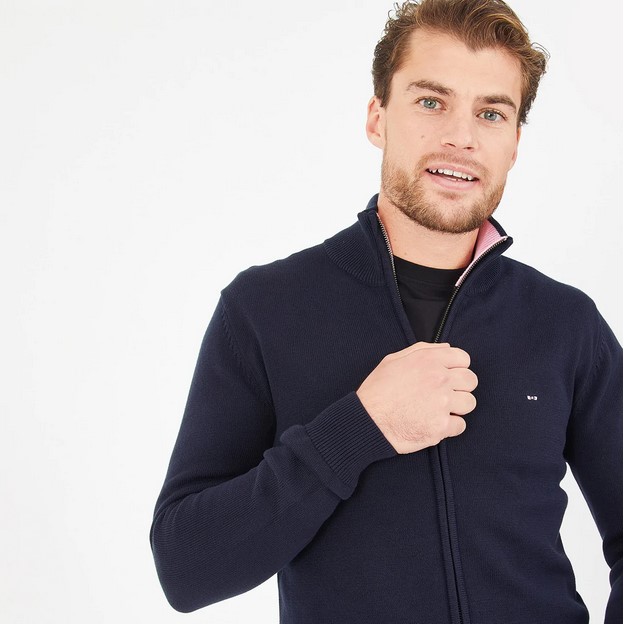 Cardigan bleu zippé EDEN PARK en coton - Cardigan Homme Eden Park