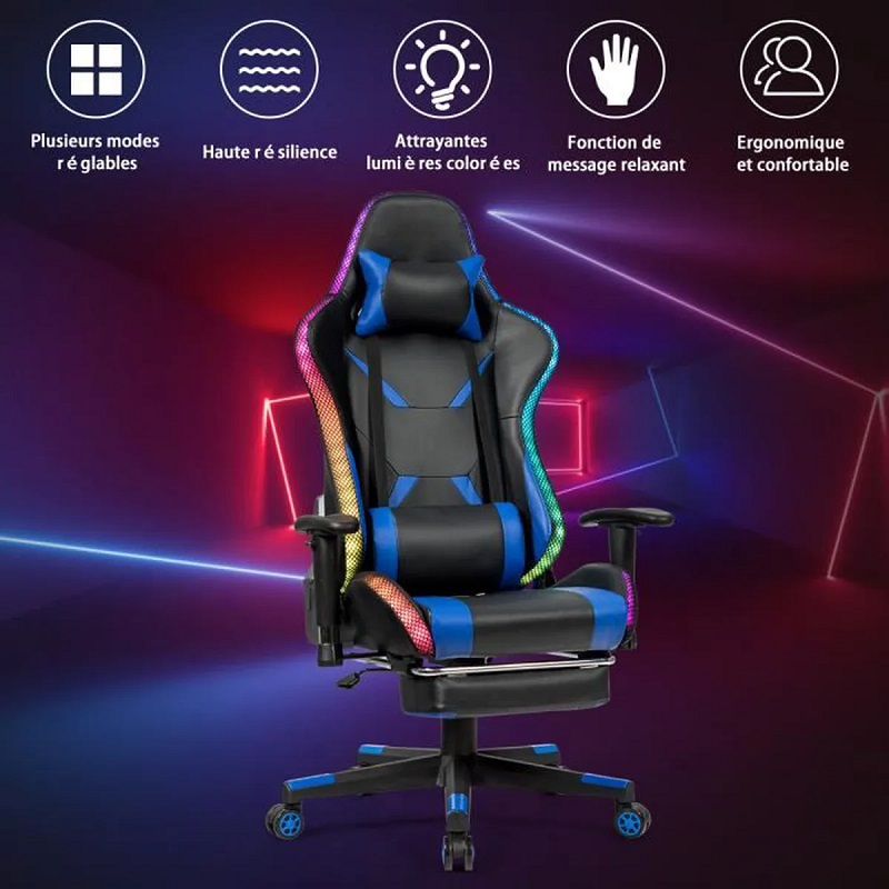 COSTWAY Chaise Gaming pour Gamer Effet lumineux