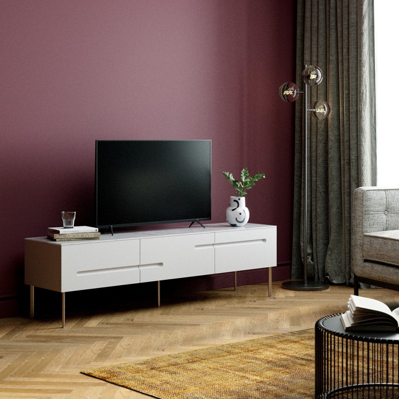 Meuble TV NOVA 3 portes blanc et céramique - Maisons du Monde