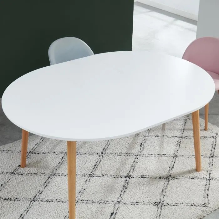 ORACLE Table ronde extensible laqué blanc satiné pas cher - Table à manger Cdiscount