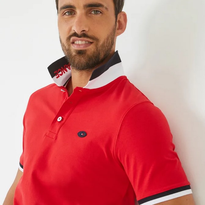 Polo FFR Eden Park rouge en jersey de coton - Polo Homme Eden Park