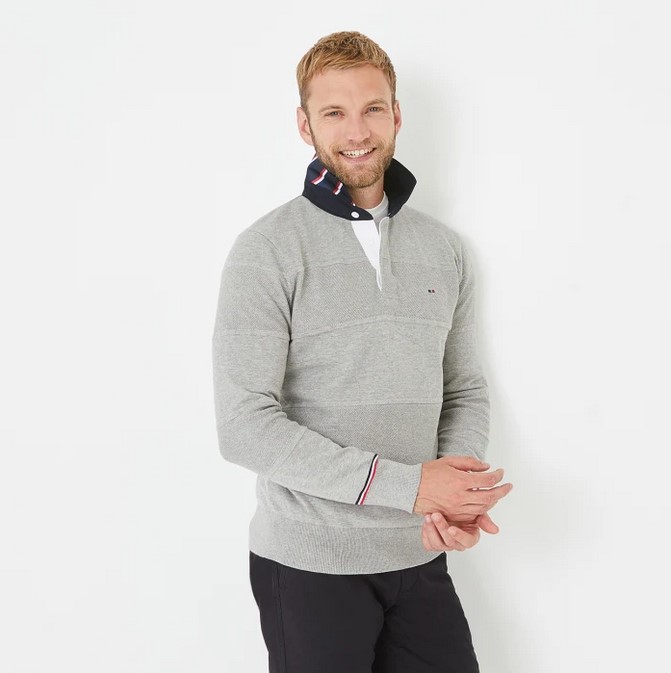 Pull gris clair Eden Park en maille à col polo - Pull Homme Eden Park