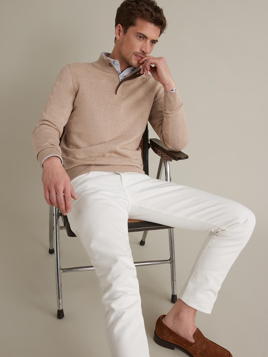 Pull homme Cyrillus col montant zippé beige