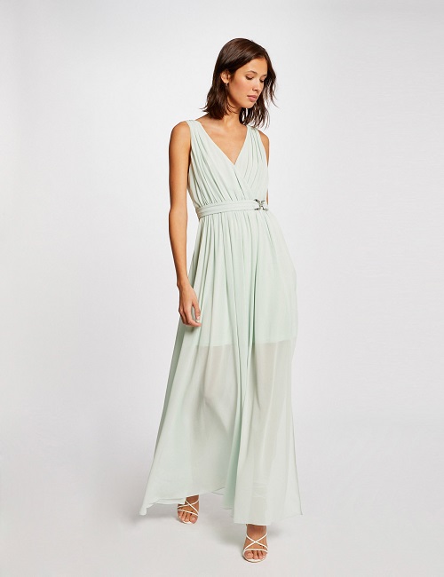 Robe longue évasée MORGAN avec boucle vert clair - Robe Femme Morgan