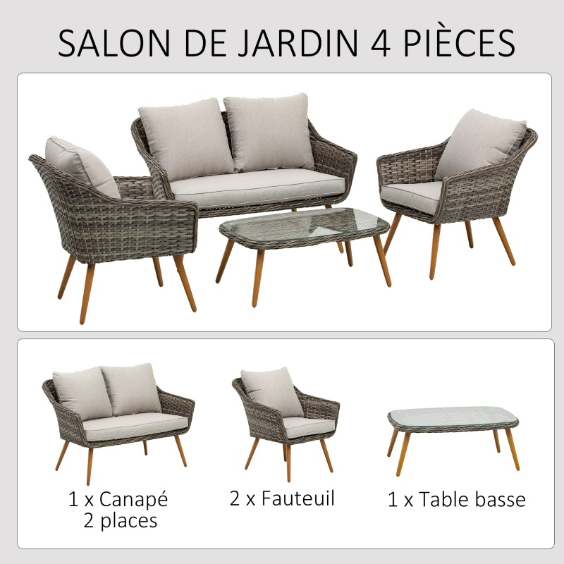 Salon de jardin 4 places OUTSUNNY design scandinave gris